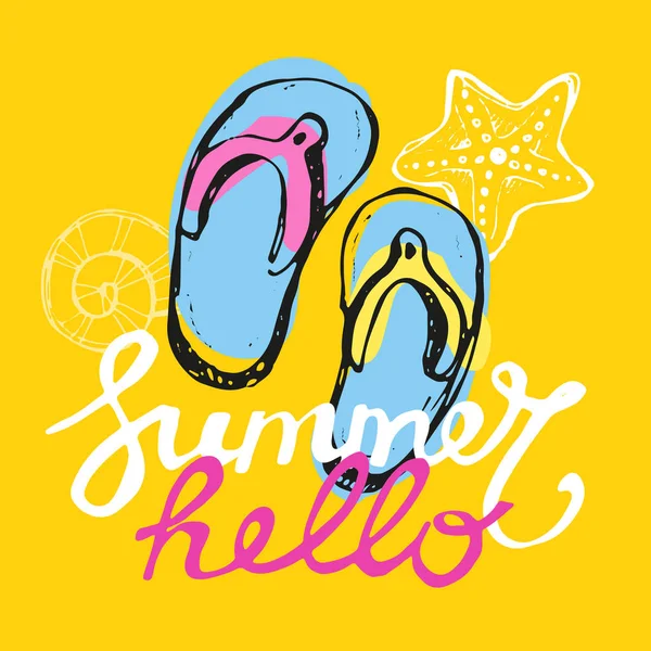 Hand drawn doodle vector summer banner. Summer template banner. Hello, summer! Vector illustration. — Stock Vector