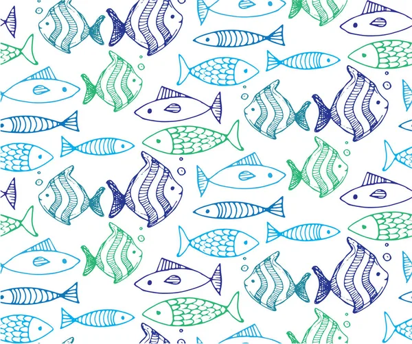 Naadloze patroon met de hand getekend als vis met cartoon stijl. Vectorillustratie. — Stockvector