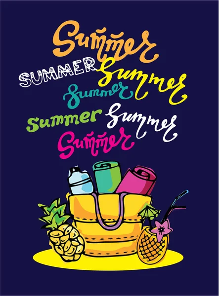 Hand getrokken doodle vector zomer banner. Zomer sjabloon banner. Hallo, zomer! Vectorillustratie. — Stockvector