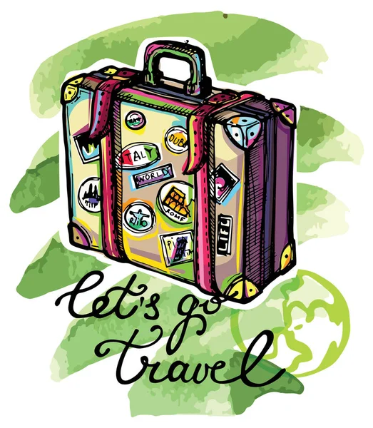 Hand getrokken vector reisset. Vectorillustratie. Let's go travel — Stockvector