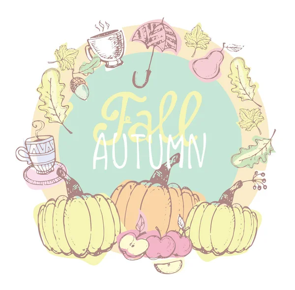 Autumn Hand drawn doodle set.Vector set of different hand drawn autumn elements. Vector illustration — Stock Vector