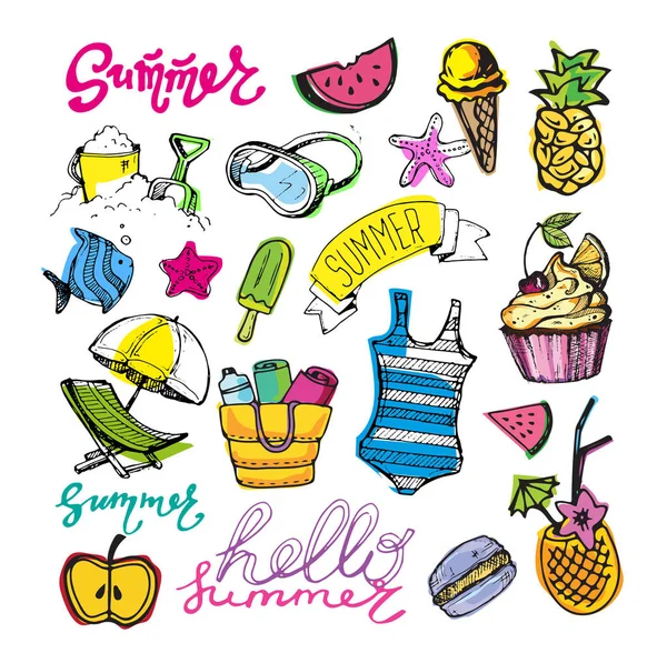 Hand getrokken doodle vector zomer banner. Zomer sjabloon banner. Hallo, zomer! Vectorillustratie. — Stockvector