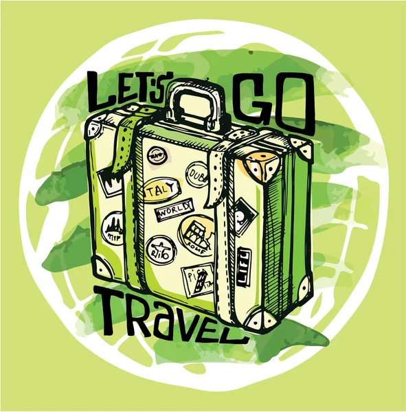 Hand getrokken vector reisset. Vectorillustratie. Let's go travel — Stockvector