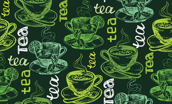 Elle çizilmiş doodle desen çay ile — Stok Vektör
