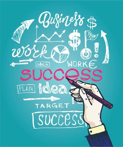 Illustrazione del concetto di business vector. Creare un percorso verso il successo. Illustrazione grafica di business doodle disegnata a mano . — Vettoriale Stock