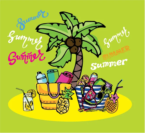 Hand drawn doodle vector summer banner. Summer template banner. Hello, summer! Vector illustration. — Stock Vector