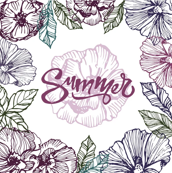 Flower set: highly detailed hand drawn flowers and leaves. Summer flower. Spring flower. — Stock Vector