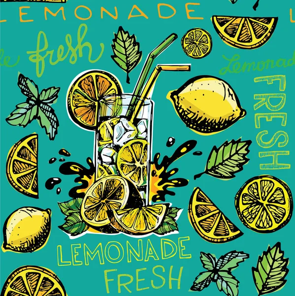 Ilustração doodle verão desenhado à mão com limonada. Bebida de verão — Vetor de Stock