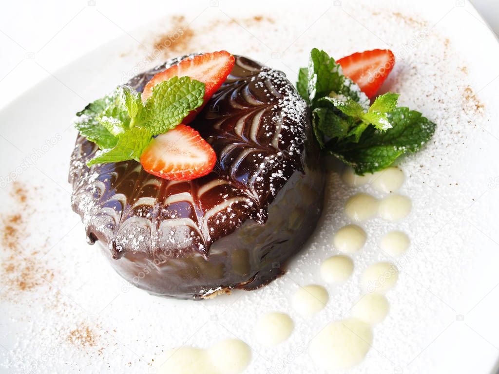 chocolate cake with strawberries. Dessert