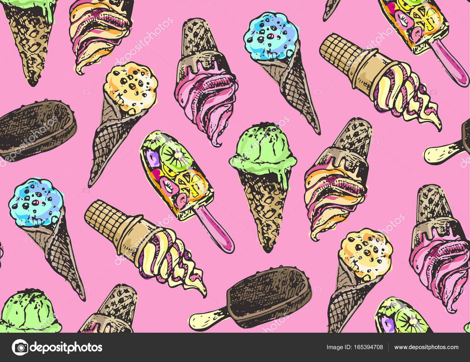 Hand drawn doodle ice cream illustration. Ice cream is always a good idea. Stock Vector Image by