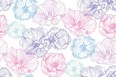 Çiçek kümesi: son derece detaylı elle çizilmiş çiçek ve yaprakları. Yaz çiçek. Bahar çiçek.