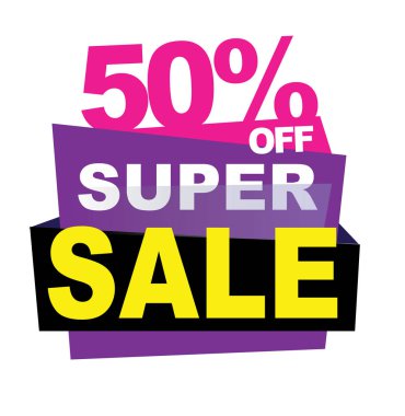 Süper satış afiş, büyük satışı büyük başlığı, % 50 indirim, özel indirim yaz satış vektör afiş. Vektör çizim.