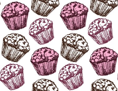 Elle çizilmiş doodle tatlı illüstrasyon. Cupcake