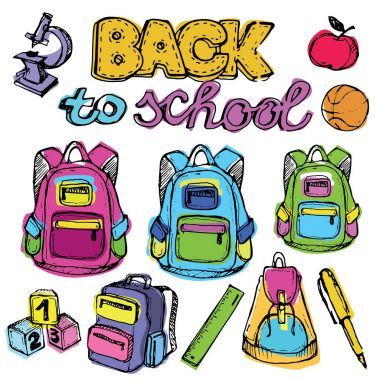 Geri okula büyük kümesi doodles. Elle mürekkeple çizilmiş. Vektör çizim. Serbest çizim okul öğeleri. Okula dönüş. 