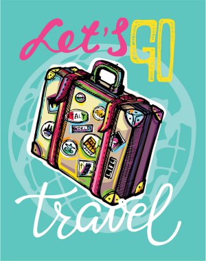 Elle çizilmiş vektör seyahat set. Vektör çizim. Seyahat gidelim