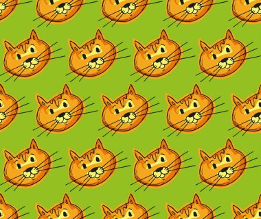 Elle çizilmiş vektör desenle kedi ve yavru kedi. Vektör çizim. 