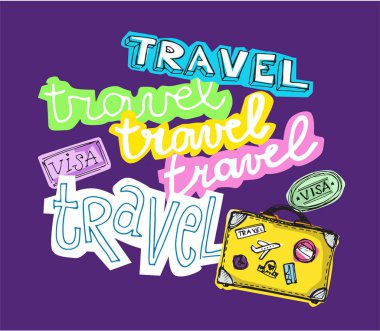 Elle çizilmiş vektör seyahat set. Vektör çizim. Seyahat gidelim