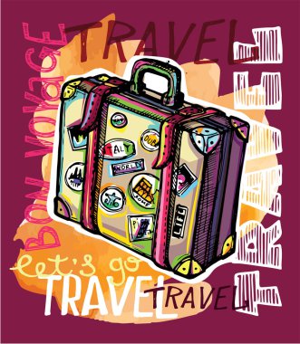 Elle çizilmiş vektör seyahat set. Vektör çizim. Seyahat gidelim