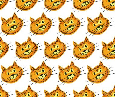 Elle çizilmiş vektör desenle kedi ve yavru kedi. Vektör çizim. 