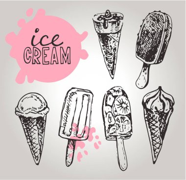 Elle çizilmiş doodle dondurma illüstrasyon. Dondurma her zaman iyi bir fikirdir.