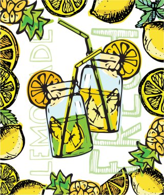 Elle çizilmiş doodle yaz illüstrasyon limonata ile. Yaz içeceği