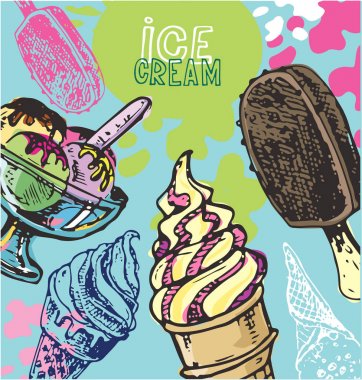 Elle çizilmiş doodle dondurma illüstrasyon. Dondurma her zaman iyi bir fikirdir.