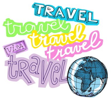 Elle çizilmiş vektör seyahat set. Vektör çizim. Seyahat gidelim