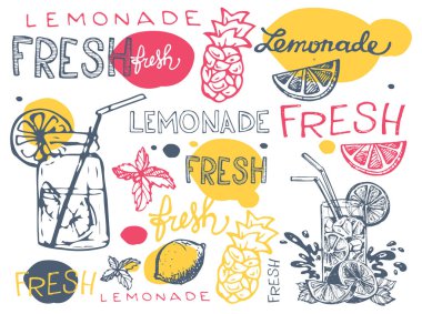 Hand drawn doodle summer illustration with lemonade. Summer drink clipart