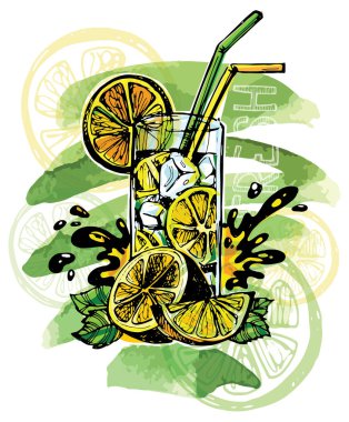 Elle çizilmiş doodle yaz illüstrasyon limonata ile. Yaz içeceği