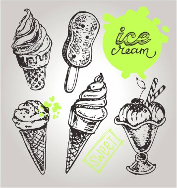 Elle çizilmiş doodle dondurma illüstrasyon. Dondurma her zaman iyi bir fikirdir.