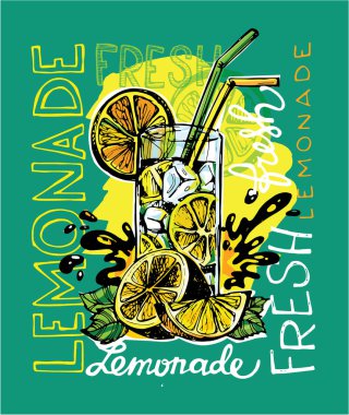 Elle çizilmiş doodle yaz illüstrasyon limonata ile. Yaz içeceği