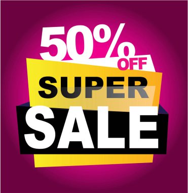 Süper satış afiş, büyük satışı büyük başlığı, % 50 indirim, özel indirim yaz satış vektör afiş. Vektör çizim.