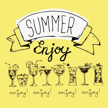 Yaz vektör çizim farklı kokteyller ile.