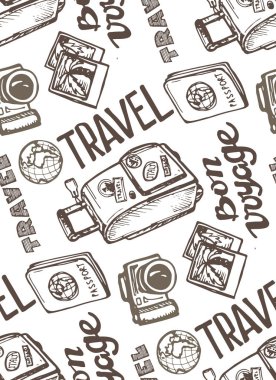 Elle çizilmiş vektör seyahat set. Vektör çizim. Seyahat gidelim