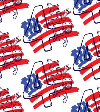 Çizilmiş Printhand kümesi, Amerikan Bağımsızlık günü. 4 Temmuz. Vektör çizimi.