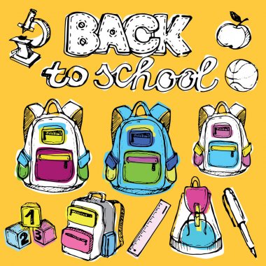 Geri okula büyük kümesi doodles. Elle mürekkeple çizilmiş. Vektör çizim. Serbest çizim okul öğeleri. Okula dönüş. 