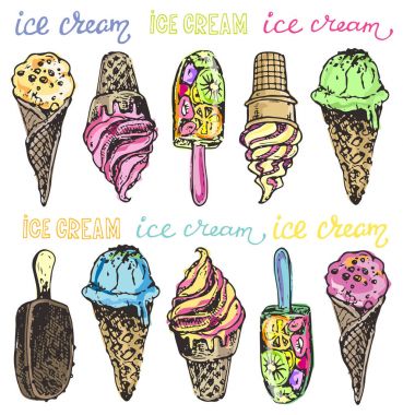 Elle çizilmiş doodle dondurma illüstrasyon. Dondurma her zaman iyi bir fikirdir.