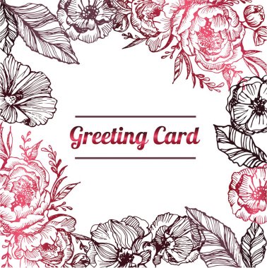 Çiçek kümesi: son derece detaylı elle çizilmiş çiçek ve yaprakları. Yaz çiçek. Bahar çiçek.