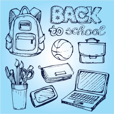 Geri okula büyük kümesi doodles. Elle mürekkeple çizilmiş. Vektör çizim. Serbest çizim okul öğeleri. Okula dönüş. 