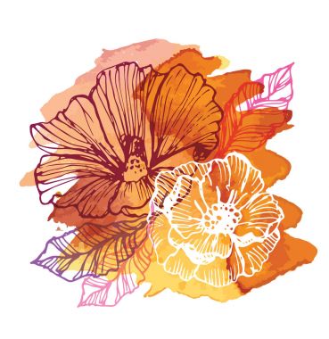 Çiçek kümesi: son derece detaylı elle çizilmiş çiçek ve yaprakları. Yaz çiçek. Bahar çiçek.