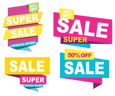 Süper satış afiş, büyük satışı büyük başlığı, % 50 indirim, özel indirim yaz satış vektör afiş. Vektör çizim.