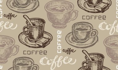 Elle çizilmiş doodle desen fincan kahve ile