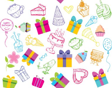 İyi ki doğdun el vektör afiş çekilmiş. Vektör arka plan. İyi ki doğdun vektör kartı. El vektör çizim çekilmiş. Davetiye tasarım şablonu.