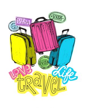 Elle çizilmiş vektör seyahat set. Vektör çizim. Seyahat gidelim