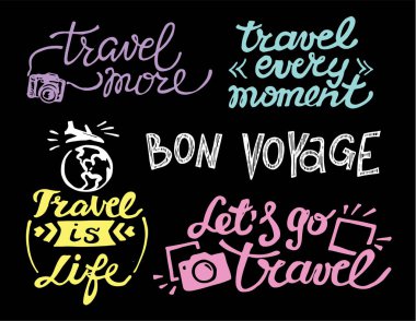 Elle çizilmiş vektör seyahat set. Vektör çizim. Seyahat gidelim