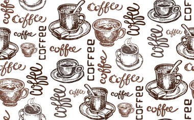 Elle çizilmiş doodle kahve illüstrasyon