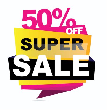 Süper satış afiş, büyük satışı büyük başlığı, % 50 indirim, özel indirim yaz satış vektör afiş. Vektör çizim.