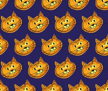 Elle çizilmiş vektör desenle kedi ve yavru kedi. Vektör çizim. 