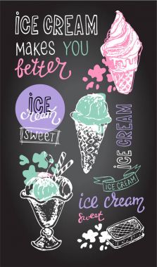 Elle çizilmiş doodle dondurma illüstrasyon. Dondurma her zaman iyi bir fikirdir.