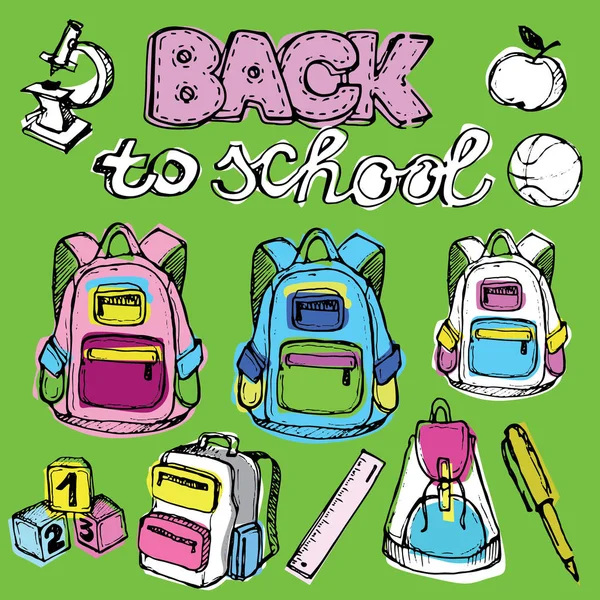 Back to school big doodles set. Hand drawn with ink. Vector illustration.Freehand drawing school items. Back to School. — Stock Vector